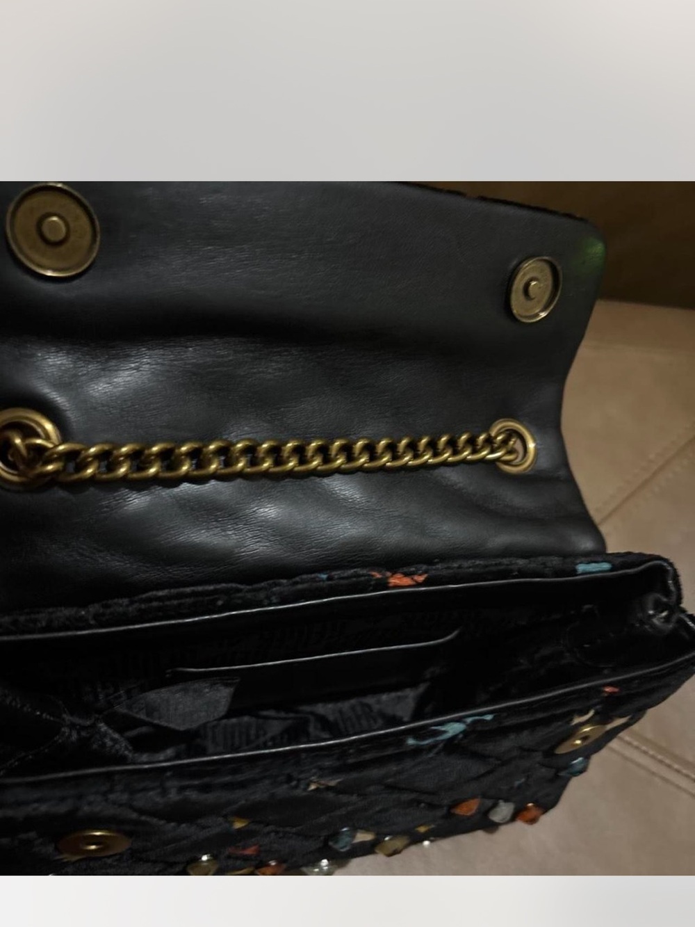 Kurt Geiger Black Velvet Embellished Star-Print Shoulder Bag - Picture 4 of 5